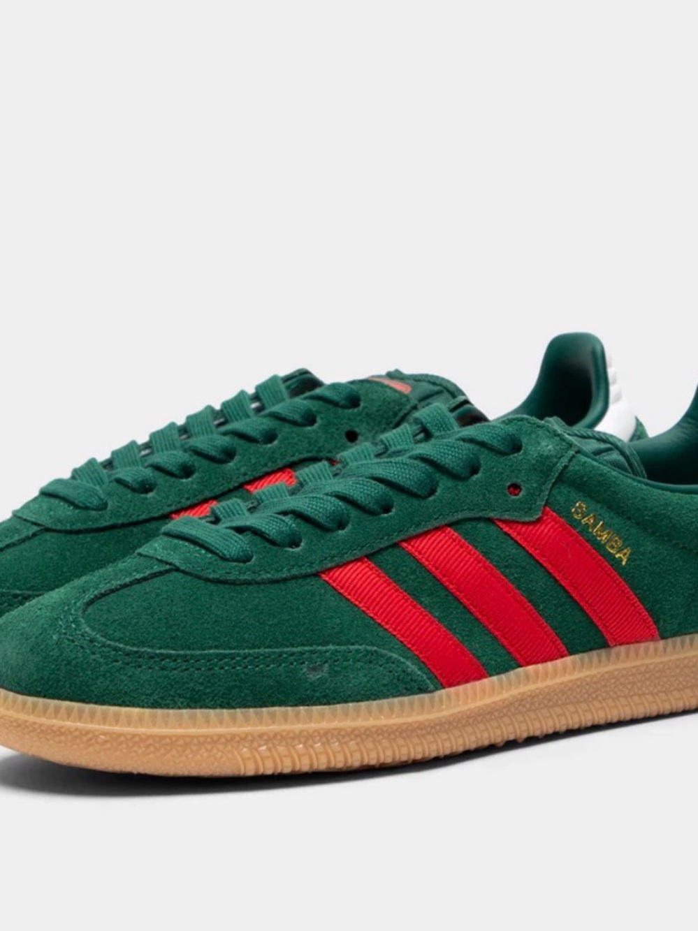 adidas Samba Suede Sneakers in Green & Red with Gum Sole